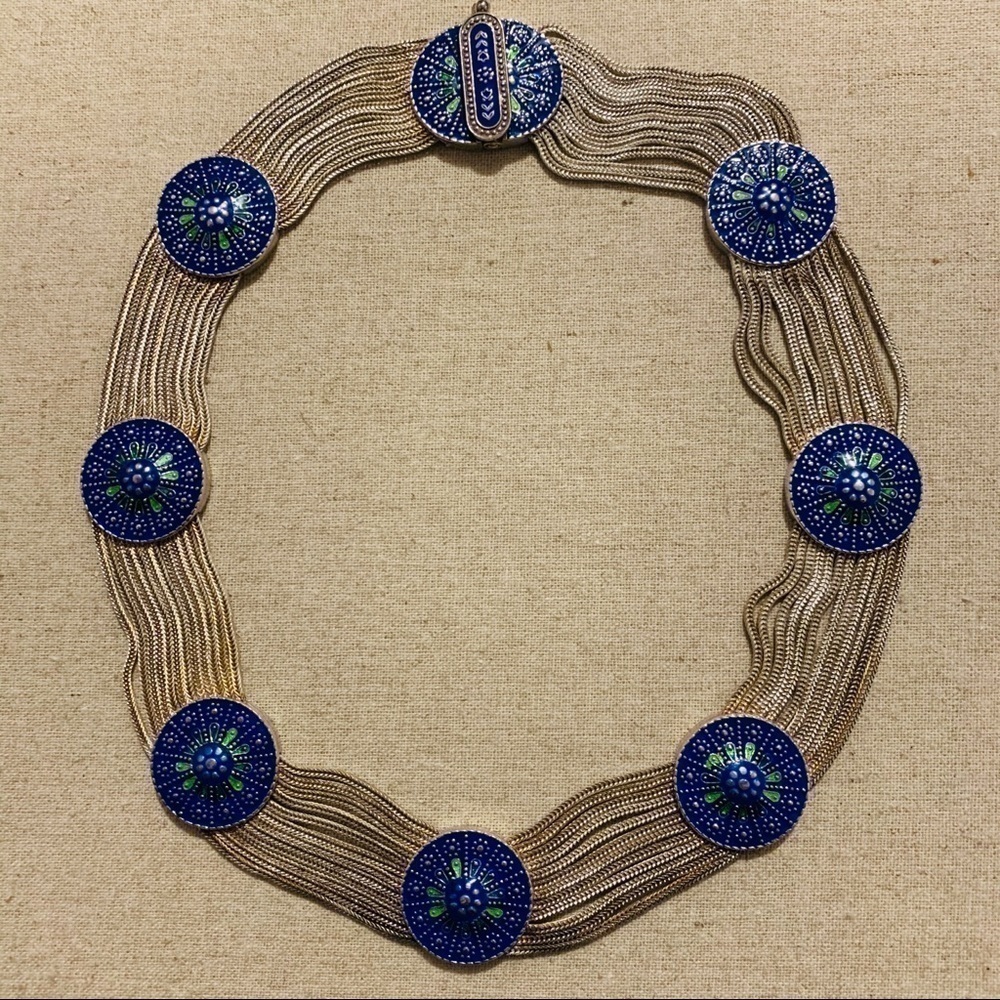 Turkish Sterling Silver Enamel Chain Necklace